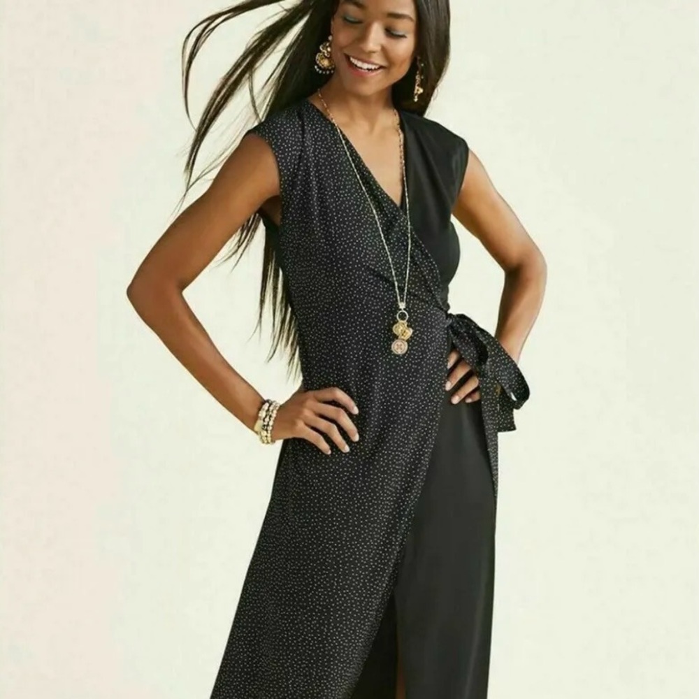 CAbi Disco Maxi Dress - Black with Polka Dots - size XL